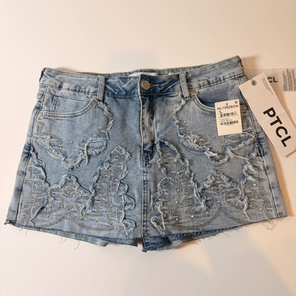 PTCL Nordstrom Women Distressed Denim Skort Light Indigo M